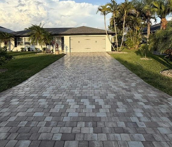 Paver driveway in St. Johns after cleaning and sealing